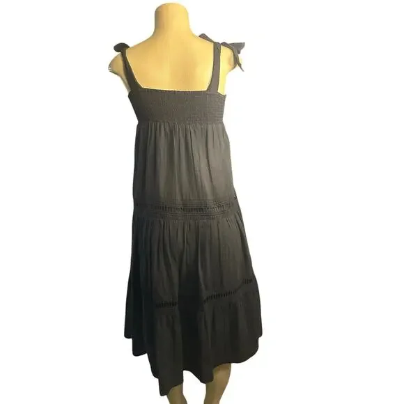 Women S Carve Designs Black Kiera Dress Organic Cotton Tie Sleeve Relaxed Tiered - Picture 4 of 6